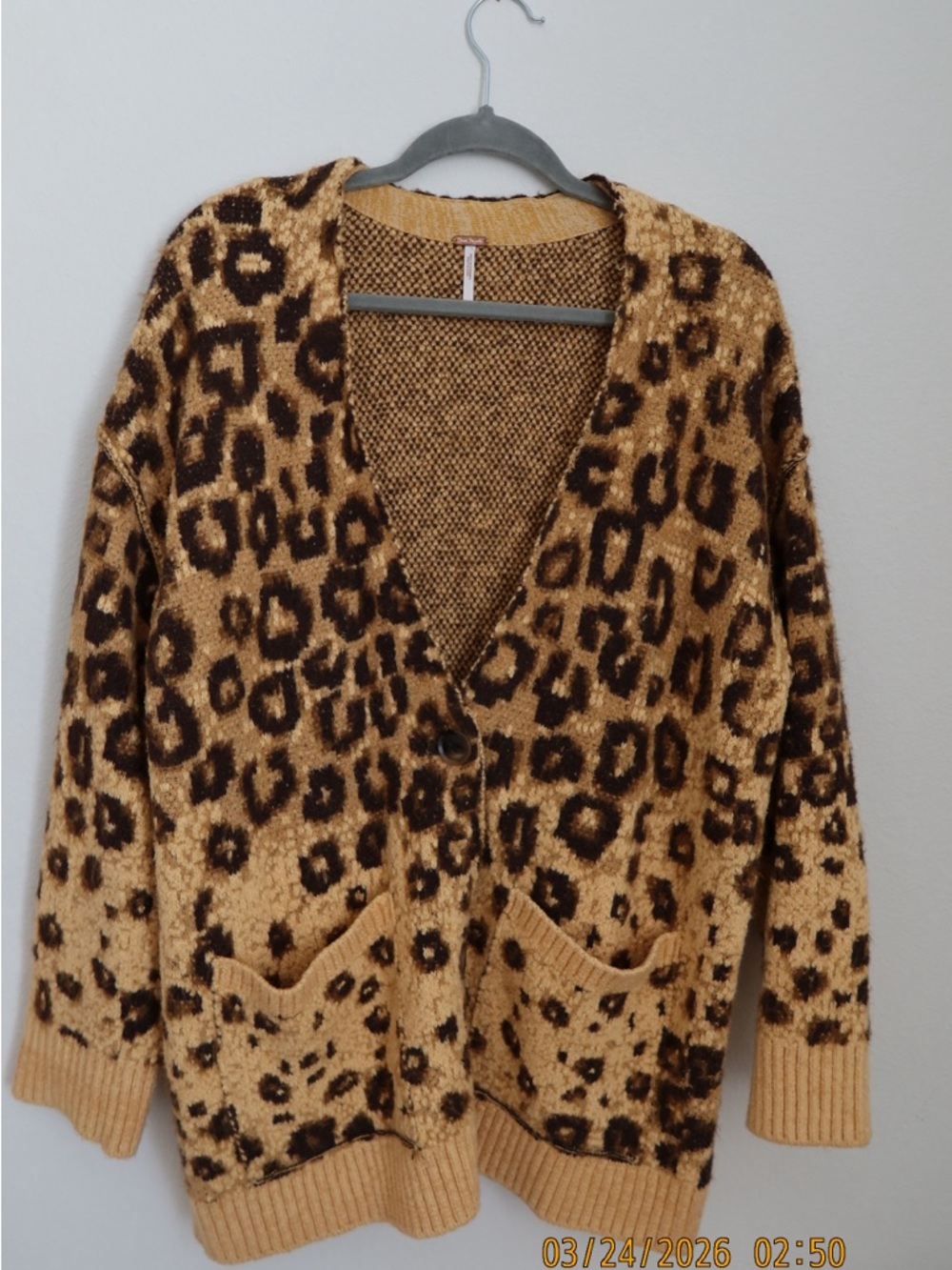 Free People Leopard Print V-Neck Cardigan - Camel & Dark Brown